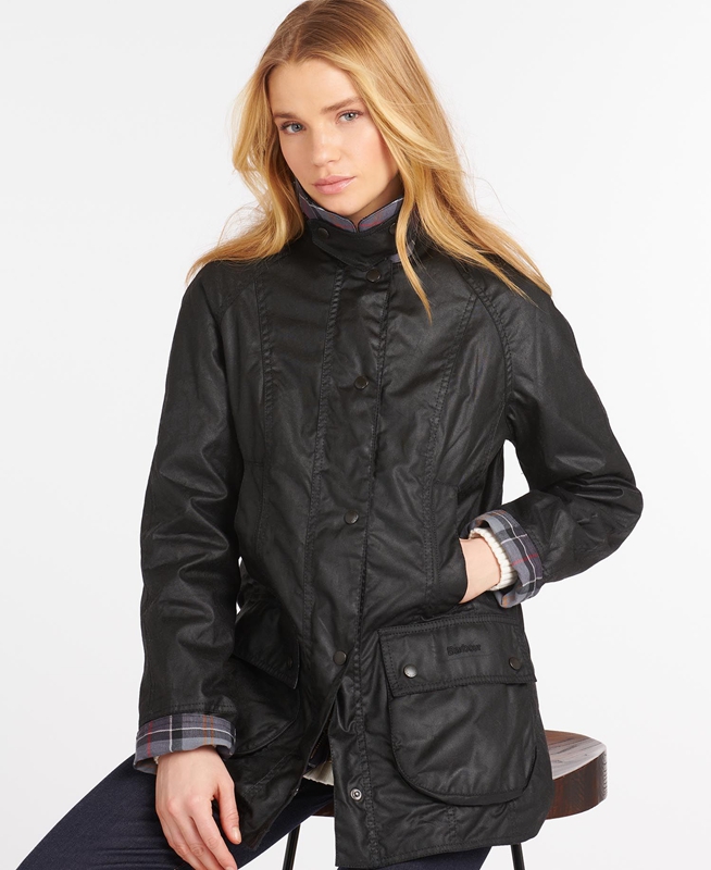 Barbour Beadnell® Waxed Jas Dames Zwart | 310487-PZR