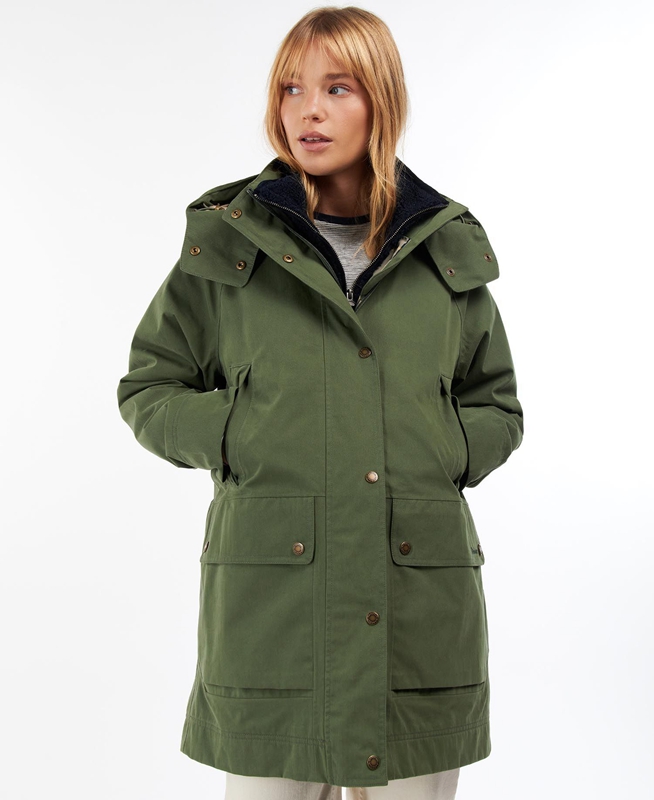 Barbour Clary Waterdichte Jas Dames Groen | 745918-JZR