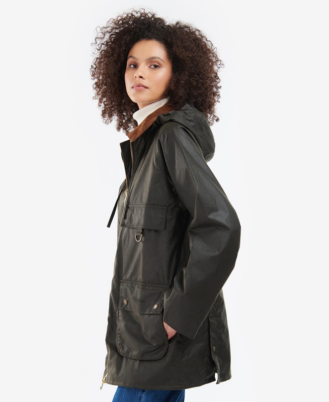 Barbour Highclere Waxed Jas Dames Olijfgroen | 524960-LEM