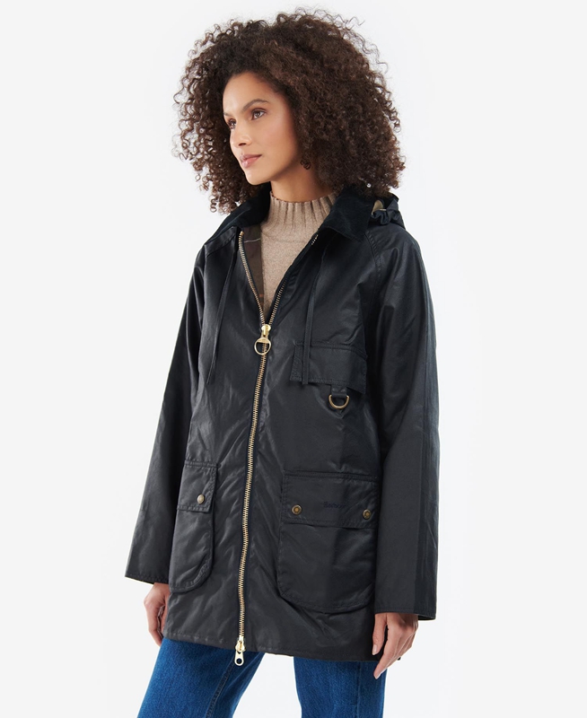 Barbour Highclere Waxed Jas Dames Zwart | 362497-YIN