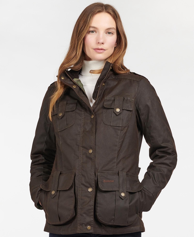 Barbour Winter Defence Waxed Jas Dames Bruin | 681579-IEO