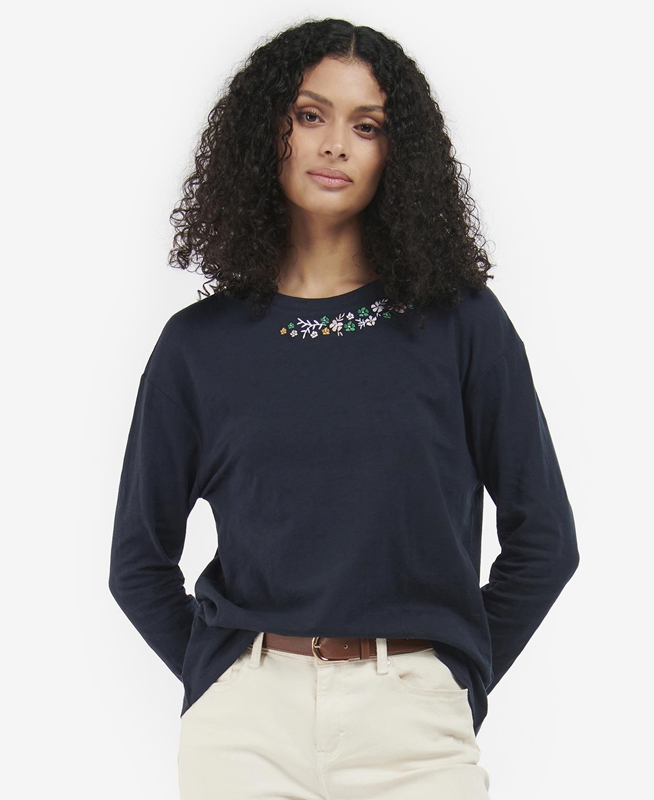 Barbour Amberley T-shirts Dames Donkerblauw | 014826-TRJ