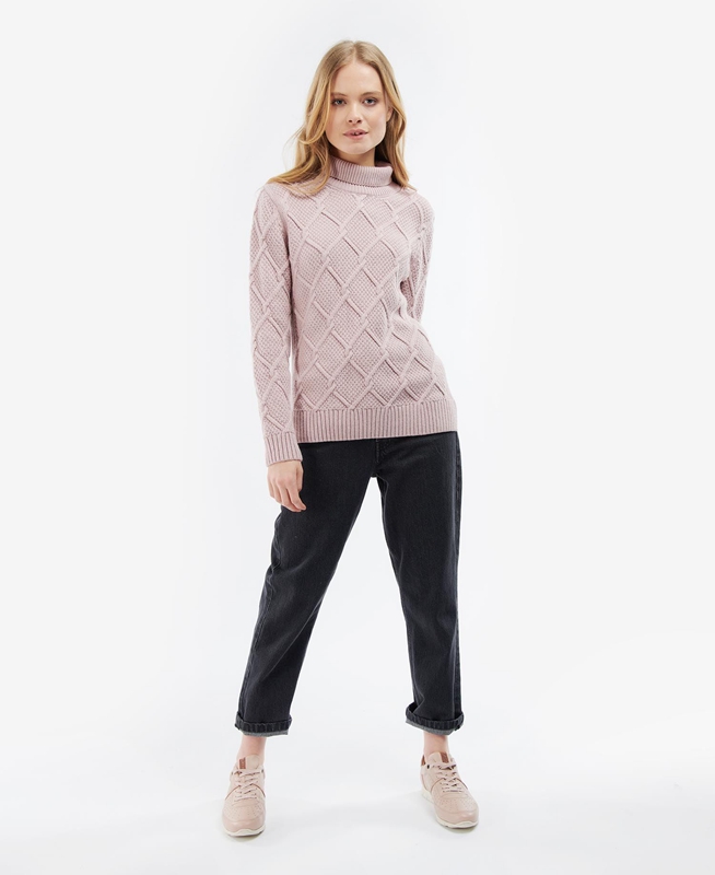 Barbour Burne Roll Neck Knit Truien Dames Roze | 578490-CWF