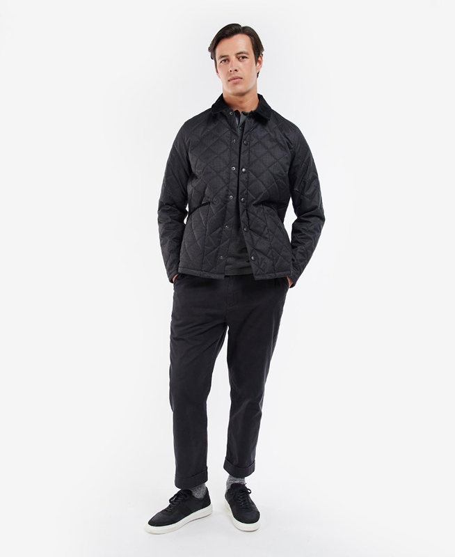 Barbour Checked Heron Gewatteerde Jas Heren Zwart | 896501-GYF