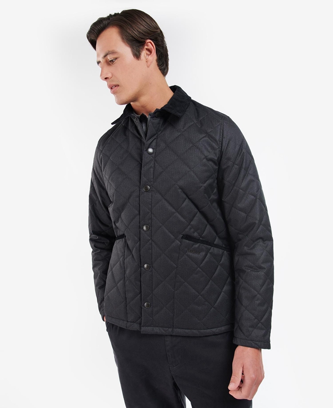 Barbour Checked Heron Gewatteerde Jas Heren Zwart | 896501-GYF