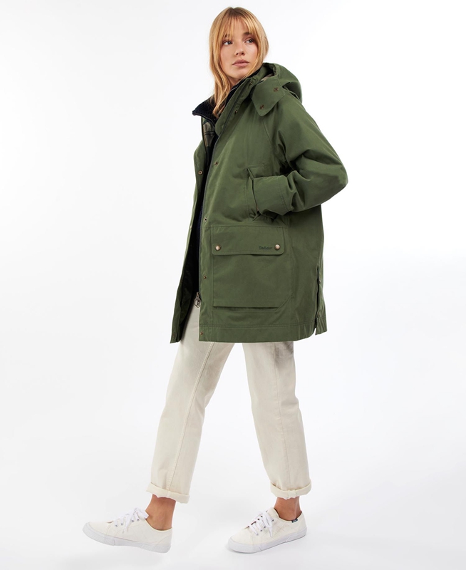 Barbour Clary Waterdichte Jas Dames Groen | 745918-JZR