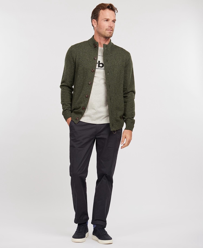 Barbour Essential Cardigan Tisbury Zip Through Truien Heren Groen | 138256-DYP