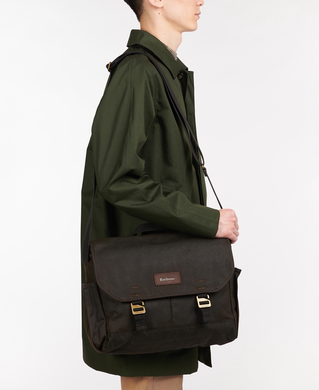 Barbour Essential Wax Messenger Tassen Heren Olijfgroen | 132649-DUN