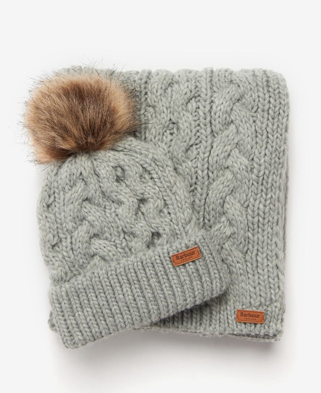 Barbour Penshaw Beanie & Scarf Set Hoeden Dames Grijs | 740562-VYC