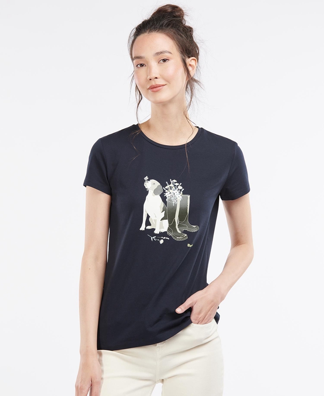 Barbour Rowen T-shirts Dames Donkerblauw | 819265-GYQ