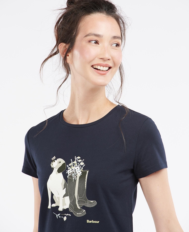 Barbour Rowen T-shirts Dames Donkerblauw | 819265-GYQ