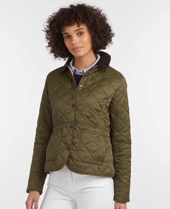 Barbour Steppjacke Deveron Gewatteerde Jas Dames Olijfgroen | 431078-MOU