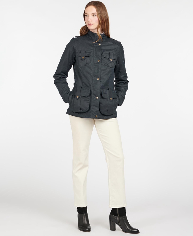 Barbour Winter Defence Waxed Jas Dames Blauw | 012963-HPD